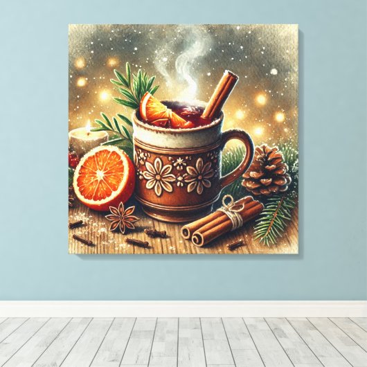  Waterverf Kerstmarkt Mulled Wine Canvas Afdruk (Insitu (Houten vloer))