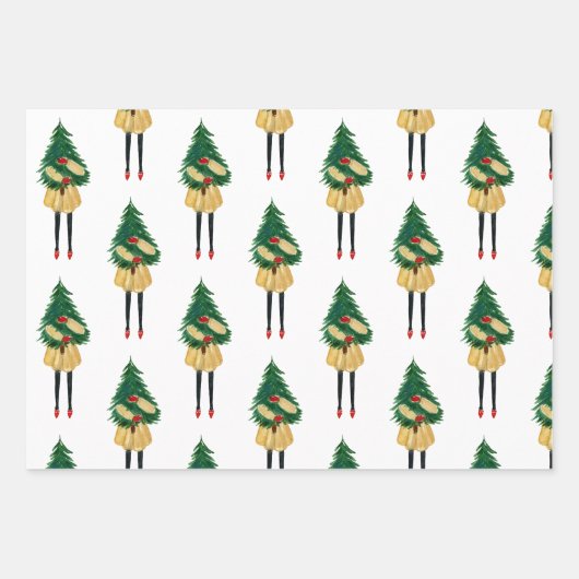 Waterverf kerstmeisjes Mode Inpakpapier Vel (Voorkant 3)