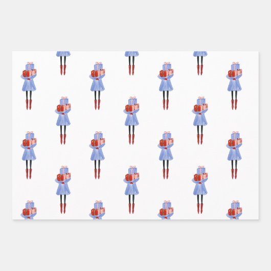 Waterverf kerstmeisjes Mode Inpakpapier Vel (Voorkant)