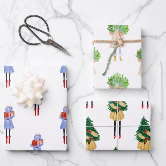 Waterverf kerstmeisjes Mode Inpakpapier Vel (Voorkant)