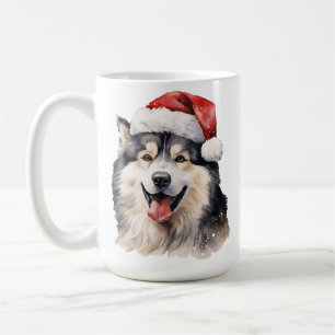 WATERVERF KERSTMIS ALASKAN MALAMUTE HONDENGEZICHT KOFFIEMOK