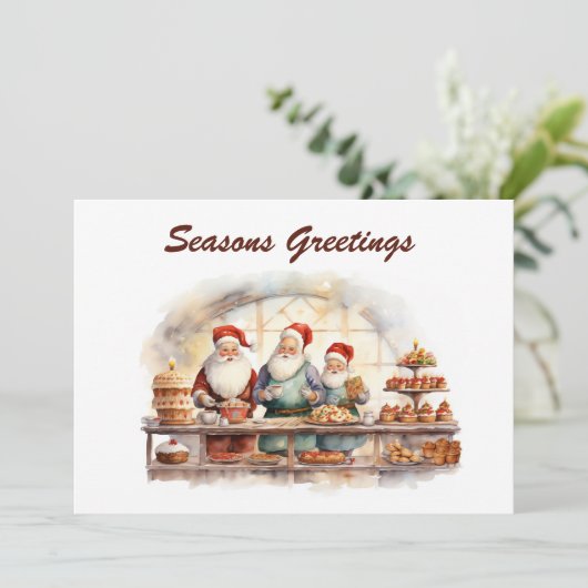 waterverf Kerstmis bakken Santa tekst toevoegen Feestdagenkaart (Staand voorkant)