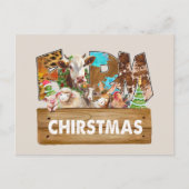 Waterverf Kerstmis boerderijdieren Feestdagenkaart (Voorkant)