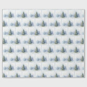 Waterverf Kerstmis Bos Scène Cadeaupapier (Vlak)