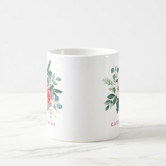 Waterverf Kerstmis Botanicals Aangepaste naam Koffiemok (Center)