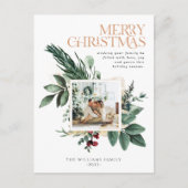 Waterverf Kerstmis Botanisch gebladerte één foto Feestdagenkaart (Voorkant)