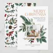 Waterverf Kerstmis Botanisch gebladerte één foto Feestdagenkaart (Voorkant / Achterkant)