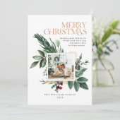 Waterverf Kerstmis Botanisch gebladerte één foto Feestdagenkaart (Staand voorkant)