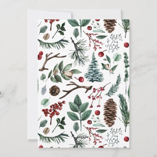 Waterverf Kerstmis Botanisch gebladerte één foto Feestdagenkaart (Achterkant)