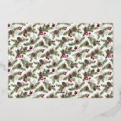 Waterverf Kerstmis Botanische Pine 2 Foto Goud Folie Feestdagenkaart (Achterkant)