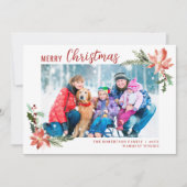 Waterverf Kerstmis Botanische Poinsettia 2 Foto Feestdagenkaart (Voorkant)