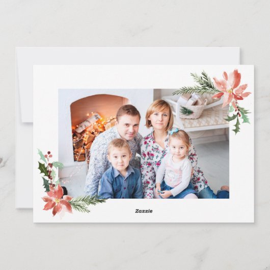 Waterverf Kerstmis Botanische Poinsettia 2 Foto Feestdagenkaart (Achterkant)