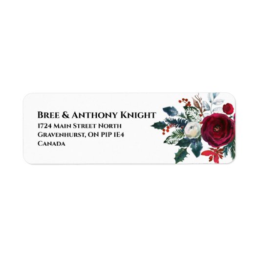 Waterverf Kerstmis Bouquet Return Address Label (Voorkant)