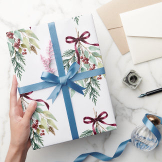 Waterverf Kerstmis Bourgondië Groen Cadeaupapier