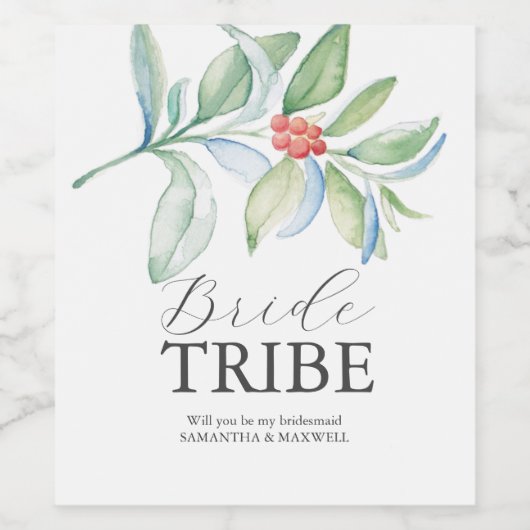 Waterverf Kerstmis bruidsmeisje voorstel label Wijn Etiket (Enkel label)