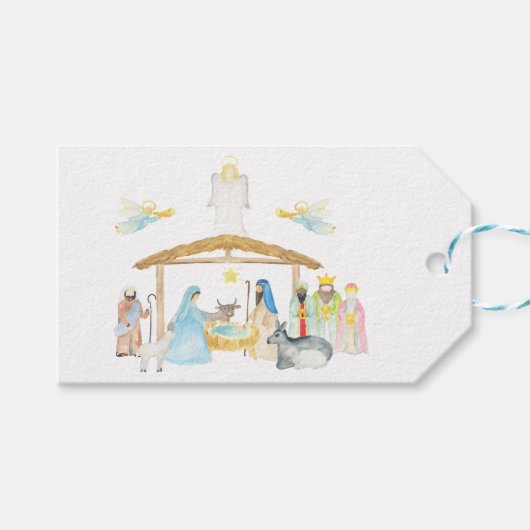 Waterverf kerstmis cadeaulabel (Voorkant (Horizontaal))