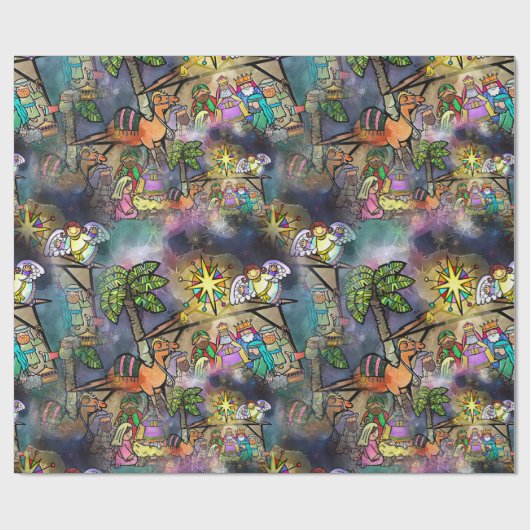 Waterverf kerstmis cadeaupapier (Vlak)