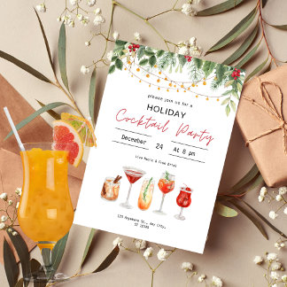 Waterverf Kerstmis Cocktail Kerstmis Drinken Kaart