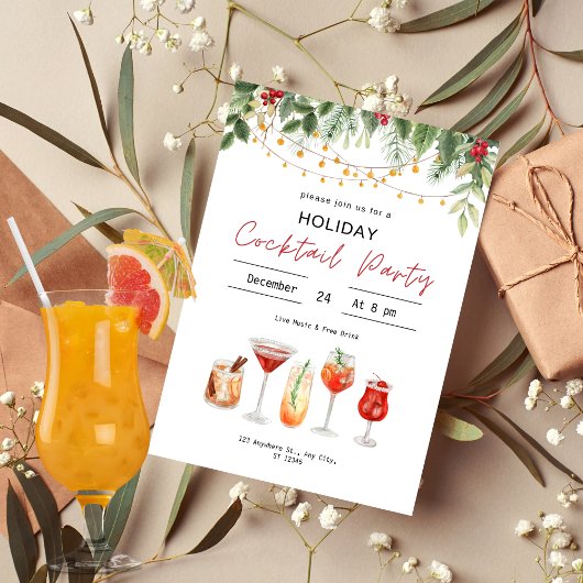 Waterverf Kerstmis Cocktail Kerstmis Drinken Kaart