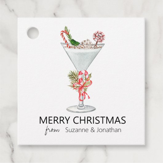 Waterverf Kerstmis Cocktail Martini Bedankjes Labels (Voorkant)