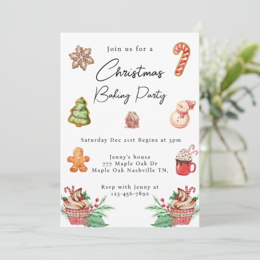 Waterverf Kerstmis Cookie Baking Party Kaart (Staand voorkant)
