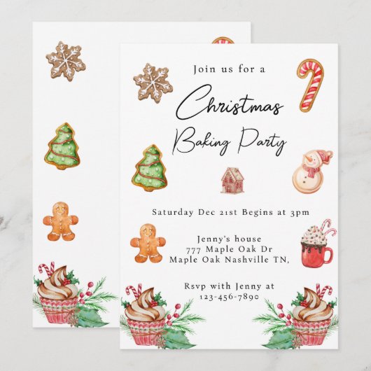 Waterverf Kerstmis Cookie Baking Party Kaart (Voorkant / Achterkant)