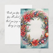 Waterverf Kerstmis Dank u kaart krans (Voorkant / Achterkant)
