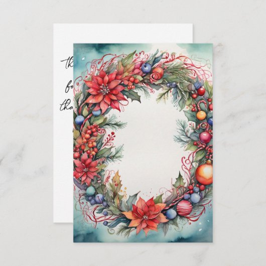 Waterverf Kerstmis Dank u kaart krans (Voorkant / Achterkant)
