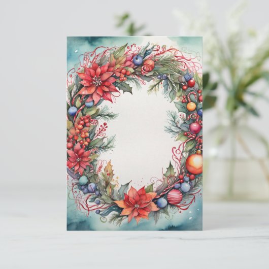 Waterverf Kerstmis Dank u kaart krans (Staand voorkant)