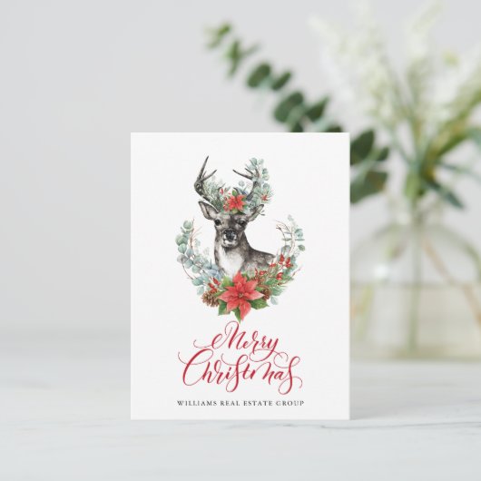 Waterverf kerstmis Deer Corporate Greeting Briefkaart (Staand voorkant)
