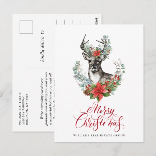 Waterverf kerstmis Deer Corporate Greeting Briefkaart (Voorkant / Achterkant)