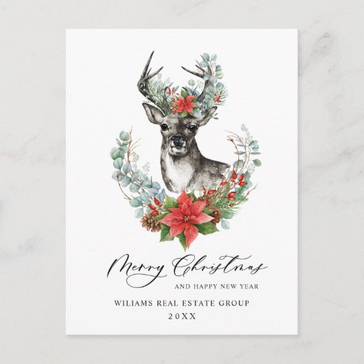 Waterverf kerstmis Deer Corporate Greeting Briefkaart (Voorkant)