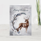 Waterverf kerstmis Deer Pine Floral Feestdagen Kaart (Voorkant)