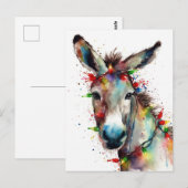 Waterverf Kerstmis Ezel Briefkaart (Voorkant / Achterkant)