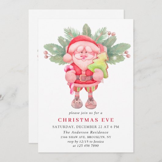 Waterverf Kerstmis: feestdag kerstmis Kaart (Voorkant / Achterkant)