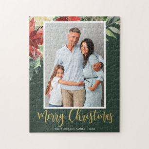 Waterverf Kerstmis Floral Green Family Foto Legpuzzel