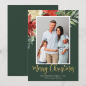 Waterverf Kerstmis Floral Green Foto Feestdagenkaart (Voorkant / Achterkant)