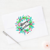 Waterverf Kerstmis Floral Wreath Merry Kerstmis Ronde Sticker (Envelop)