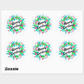 Waterverf Kerstmis Floral Wreath Merry Kerstmis Ronde Sticker (Vel)
