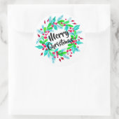 Waterverf Kerstmis Floral Wreath Merry Kerstmis Ronde Sticker (Tas)