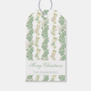 Waterverf Kerstmis Garland Bedford Stockings Cadeaulabel