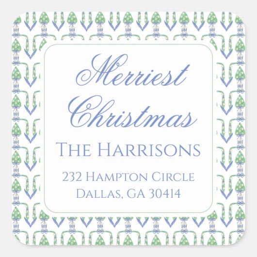 Waterverf Kerstmis Garland Bedford Stockings Vierkante Sticker (Voorkant)