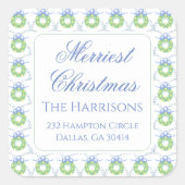 Waterverf Kerstmis Garland Bedford Stockings Vierkante Sticker (Voorkant)