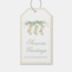 Waterverf Kerstmis Garland Bow Bedford Stockings Cadeaulabel