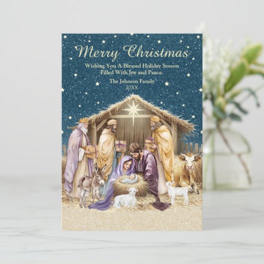 Waterverf Kerstmis Geboorte Feestdagenkaart (Staand voorkant)