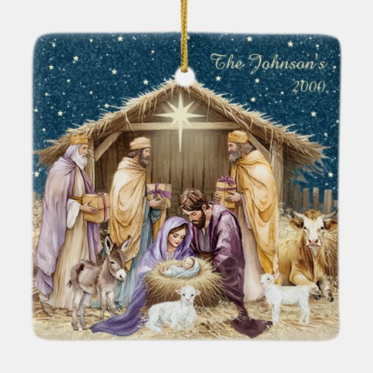 Waterverf Kerstmis Geboorte Keramisch Ornament (Achterkant)