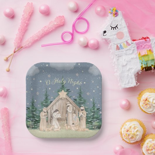Waterverf Kerstmis Geboorte Papieren Bordje (Feest)