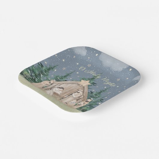 Waterverf Kerstmis Geboorte Papieren Bordje (Gebogen)