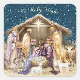 Waterverf Kerstmis Geboorte Vierkante Sticker