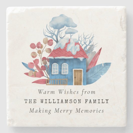  WATERVERF KERSTMIS GEPERSONALISEERD MARMER STENEN ONDERZETTER (Voorkant)